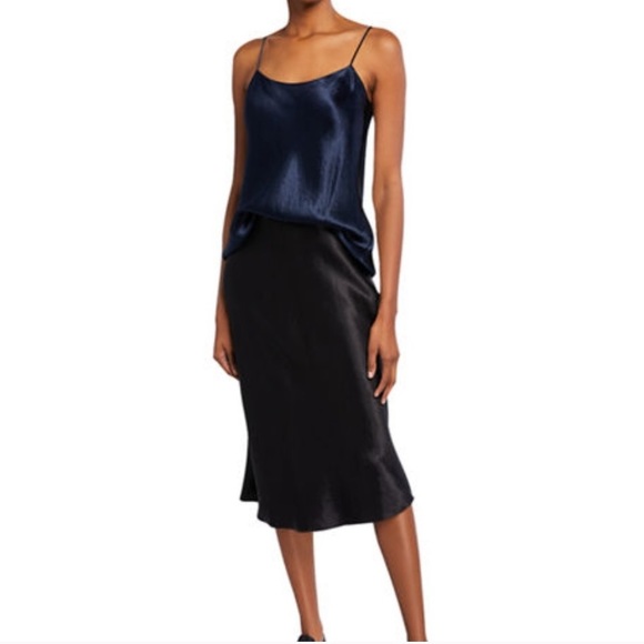 black satin slip midi skirt